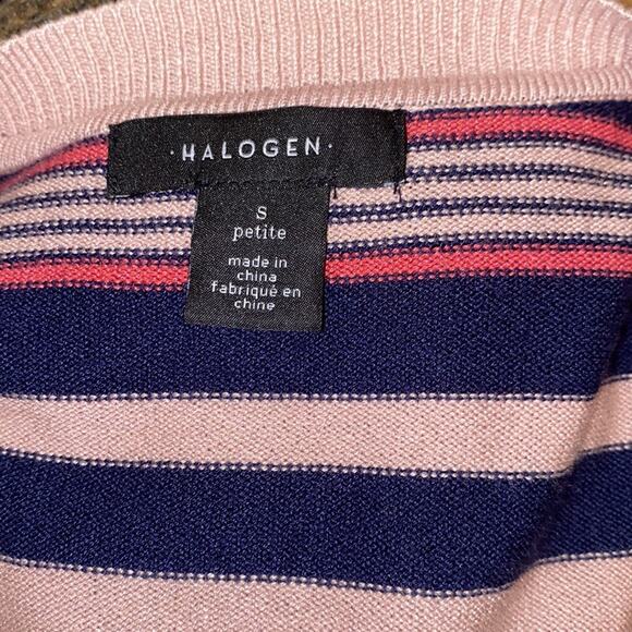 HALOGEN small Petite Pink Navy knit button cardigan Striped pattern 3/4 sleeves - Picture 7 of 7